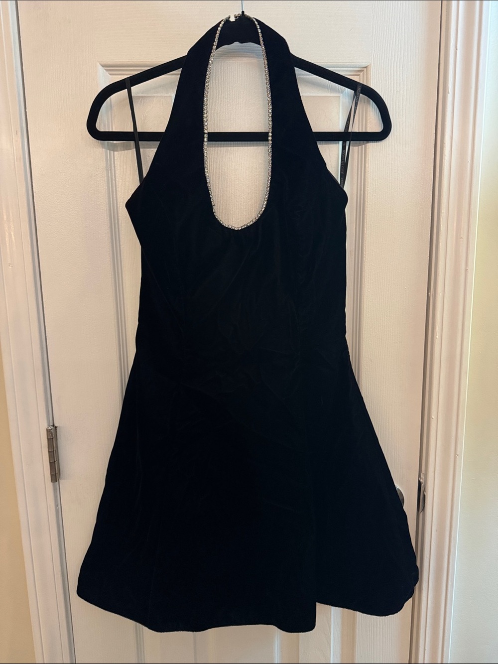 JESSICA MCCLINTOCK • GUNNE SAX Vintage Crystal Velvet Halter Mini Dress Size 5/6
